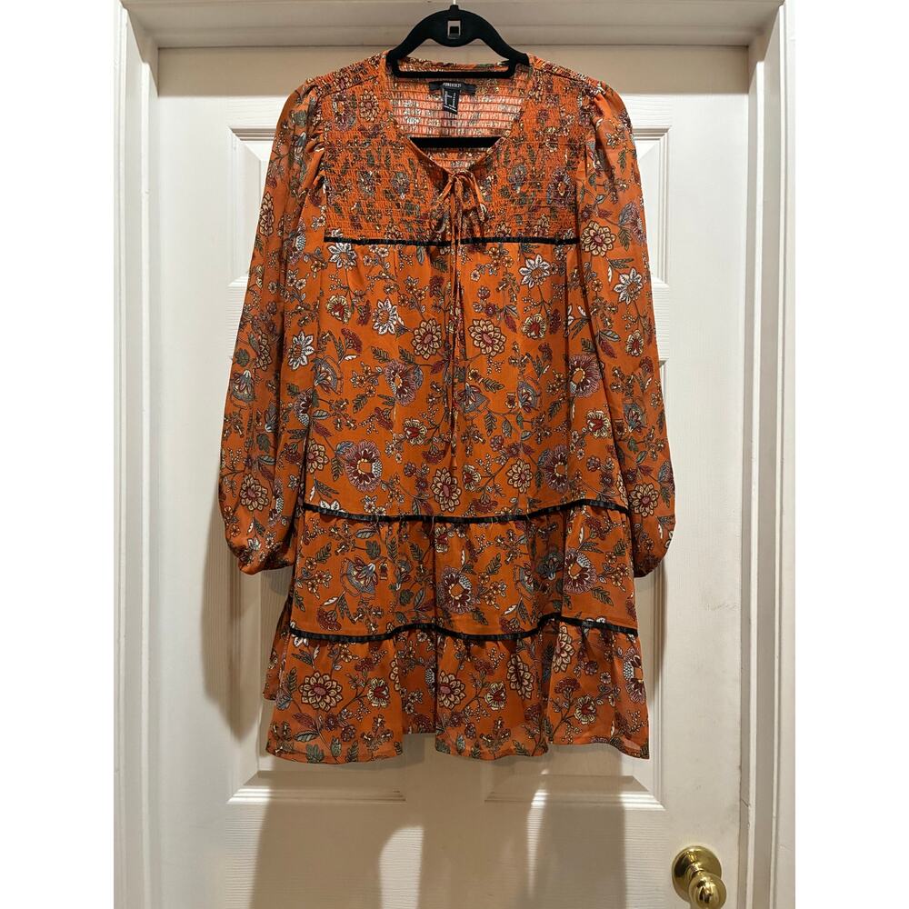 FOREVER 21 Women's MEDIUM Dress Boho Paisley Smocked Coastal Cowgirl